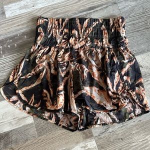 Free People Black Shorts with Beige and Rust Leaf Print